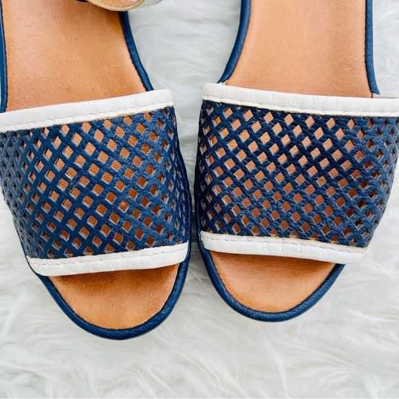 Fly London Navy Blue Perforated Mesh Leather Low Platform Sandal - Picture 3 of 16